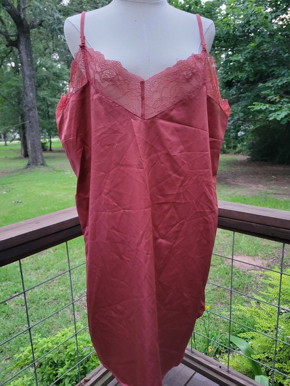 Lace-Trim Slip Dress in Rosewood Brown - Women's Intimates